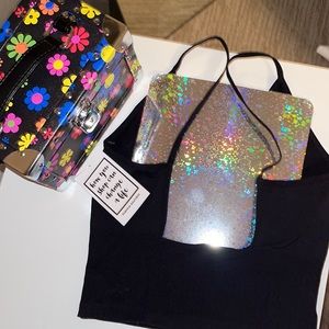 Black Stretchy Brami Top Bra/Cami M/L V-Neck Open Back Bandeau